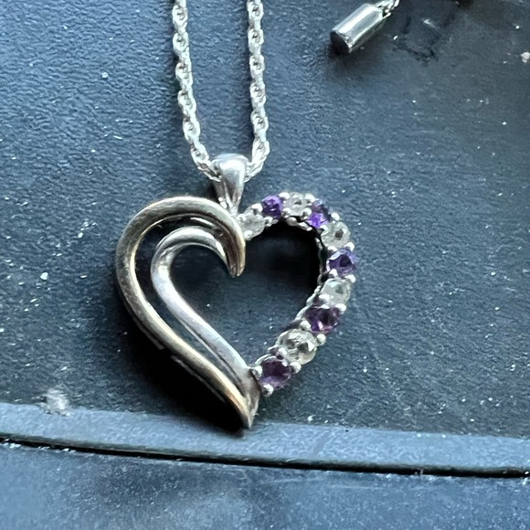 .925 ss 20” rope chain with.925ss/14k heart w/diamonds/amethyst stones - Picture 2 of 2